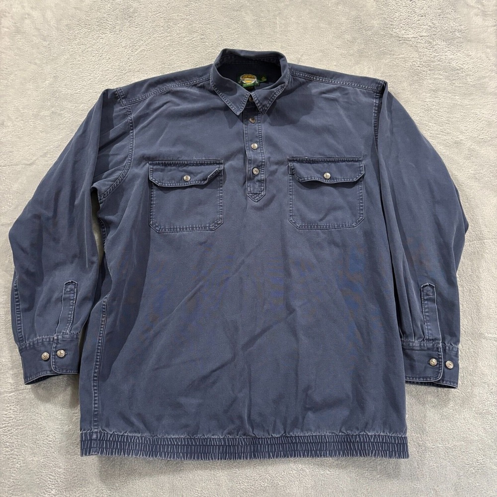 Cabelas‎ Canvas Shirt Men XL Tall 1/4 Button Blue Button Workwear Outdoor Jacket